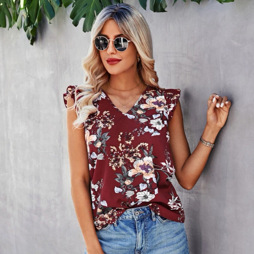 SHEIN Floral Print Ruffle Trim Blouse size Small